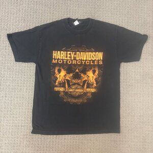 Harley Davidson Shirt Medium Faded Black Skull Graphic Print Crewneck Tee Casual